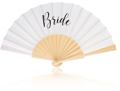 Lotsdonxia Folding Hand Fan, Bride Girls Party Gift, Personalized Print Wooden Material for Celebrations Activities Accessories (White)