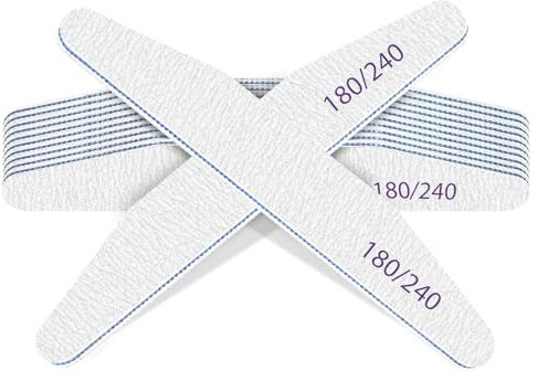 MOXYOY 10 lime per unghie, grana 180/240, fronte-retro, lavabili, professionali, per uso domestico e salone (bianco)