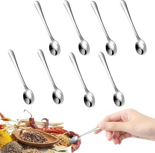 Paquete de 8 Cucharitas de Acero Inoxidable para Tarros de Especias, Minicucharitas de 7,5 cm para Espresso, Prácticas Cucharitas para Especias, Sal, Azúcar y Miel