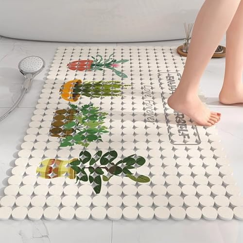 Antideslizante Bañera 40X60Cm Planta En Maceta Verde Alfombra Baño Ducha con Ventosas, para Bañera Infantil,Lavables A Máquina Suave Alfombra De Baño