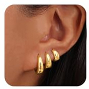 Lysjoy Pendientes Mujer, 3 Pares Pendientes Aro Dorados Mujer, Aros Dorados Mujers, Pendiente Aro Mujeres, Pendiente Acero Inoxidable, Regalos de Cumpleaños para Niñas y Mujeres