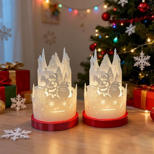 SPERMUOY Weihnachtsdeko LED Kerzen,2 Stück Weihnachts Kerzen Weihnachten LED Teelichterkerzen, Weihnachts Dekorationen LED Weihnachtskerzen,Flammenlose Kerzen Weihnachten für Weihnachtsdeko