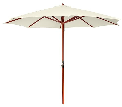 Qnhdfrt Ombrellone con palo in legno, 300 cm, tortora, elegante ombrellone da giardino in legno, con sistema a manovella di protezione UV e 8 nervature per terrazza, giardino e spiaggia, bianco, 300