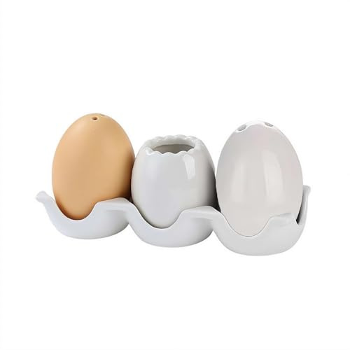 Salero y pimentero con forma de huevo, juego de salero y pimentero de cerámica novedoso con bandeja, bonito juego de tarros de especias para utensilios de cocina, mesa de cocina, caravana, campamento