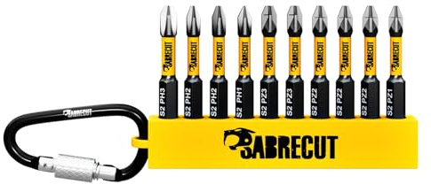 SabreCut 10pcs SCRK005 50mm PH1 PH2 PH3 PZ1 PZ2 PZ3 Impact Bit Set | Forged precision tips and heat-treated torsion steel improve impact resistance, durability and reduce breakage