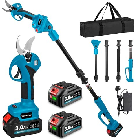 Yofidra 2-in-1 Electric Pruning Shears, 7.38FT Detachable Pole | Cordless Electric Secateurs ,Max Cut 30mm, 2 x 3.0Ah Batteries, SK5 Steel Blades, Pruning Shears for Branches, Trees
