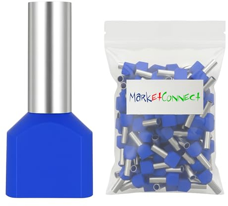 MarketConnect® Puntalini elettrici a crimpare • Sez. 2 x 16 mmq • Lung. 16/30 mm • 50 pz • Blu DIN 46228-4 • Doppio Capicorda