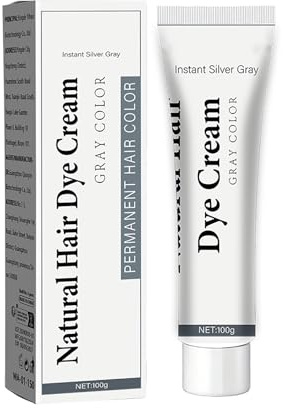 Silver Gray Natural Hair Dye Cream,Modische Silbergraue Haarfärbemittel Permanent，Grau Haar Wachs Für Party Cosplay,100g Halloween Weihnachten