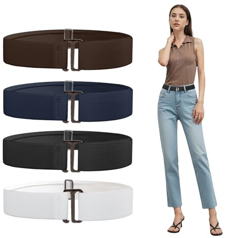 4 Piezas Cinturones para Mujer, Cinturones Elásticos sin Hebilla, Ajustables e Invisibles, Cómodos y Prácticos, Ideales para Jeans, Pantalones, Faldas o Vestidos