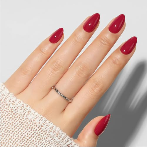 Zosutetoxo 24stück Rote Press On Nails Mandelform: Weiche Gel Kunstnägel mit Nagelkleber für Herbst Winter, 16 Größen Wiederverwendbare Kurze Kunstnägel Set