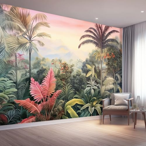 Generico Carta Da Parati Temi Acquerello Giungla Piante Cielo - 300 x 210 cm 3D Effetto Carta Da Parati Non Tessuto Decorazioni Per Soggiorno Camera Da Letto, 1 Motivo Murales