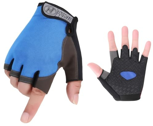 MANJIAMEI Boys Cycling Gloves Non Slip Half Finger Gym Gloves Age 5-10 | Training Bike Cycling Mittens for Kids Breathable Anti Slip Gel Kids Sport Sports Glove for Running Riding Bicycle Outdoor