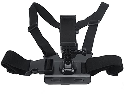 Keenso Sport Camera Chest Strap Holder with Phone Clamp/Holder, Suitable for Skiing Mountain Biking Boating, High Elastic Chest Strap, for Most Mobile Phones in the Market, ABS Material Black