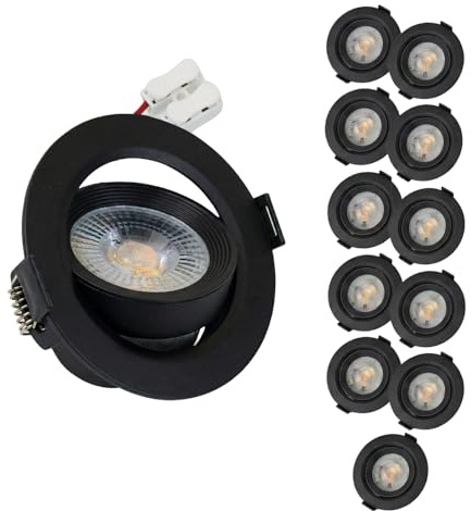 LUXULA 12 Stück LED Einbaustrahler Schwarz dimmbar 7W 600lm, CCT | CCT 3000K 4000K 6500K einstellbar, schwenkbar, 38° Spotlight, Einbaumaß 75mm, LED Deckenspot 230V für Bad/Küche