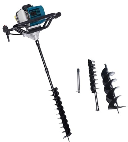 Armanyya 52cc bensin jordborr med 2 borrar (100/200 mm) och förlängningsstång (305 mm), 2,3 hk och 1,7 kW hög effekt, 8 500 varv/min, tvåtakt, trädgårdsborr, växtborrning, kompletta tillbehör