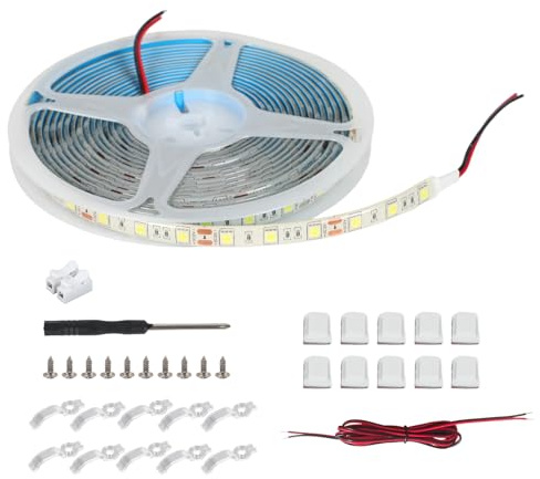 WXYDY 5M 12V LED Streifen, SMD 5050 Weiß, Markisenleuchte Wohnmobil Unterbauleuchte, IP67 Wasserdicht, Flexible Schneidbar für Wohnmobile, Campervans, Lieferwagen, Wohnwagen, Beleuchtung, Partys, BBQ