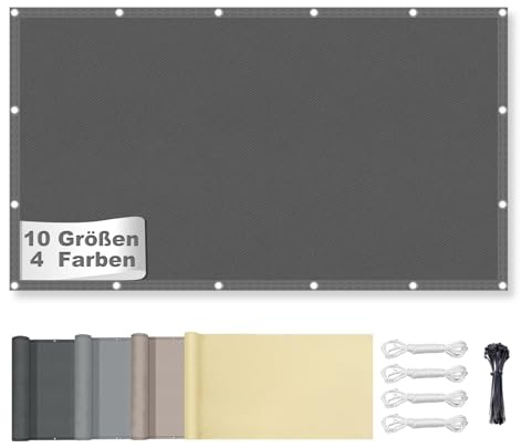 Sonnensegel Wasserdicht Rechteckig mit Ösen, Markisenstoff 95% UV Schutz, Sonnenschutz Markise Reißfest Wetterfest mit Seil, für Balkon Terrasse Garten, Dunkelgrau 4x5M