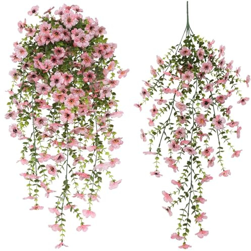 2pcs Artificial Hanging Flowers, Pink | Realistic Fake Hanging Plants, UV Resistant, Faux Trailing Plants, For DIY Floral Arrangement