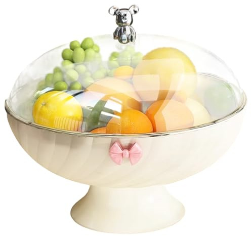 2-in-1 Fruit Bowl with Lid, Large Capacity Pedestal Fruit Basket with Draining Holes & Detachable Base, Decorative Kitchen Countertop & Living Room Storage Bowl