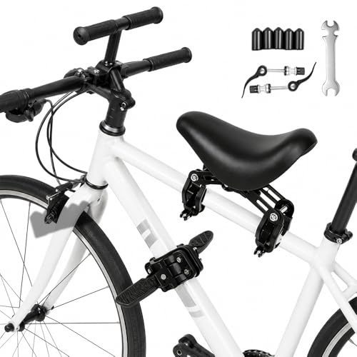 XPJBKC Kids Bike Seat, Adjustable Front Mounted Bicycle Seats for Children with Armrest and Folding Foot Pedals, Child Bike Seat for Children Ages 2-5 Years, for Most Bikes MTB and City Bikes, Black