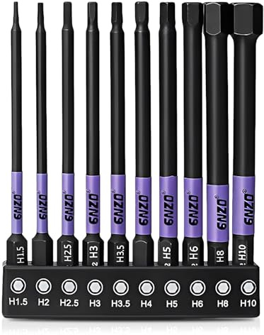 10PCS Allen Key Drill Bit Set, 100mm H1.5-H10 Long Hex Bit Set | Magnetic Hex Screwdriver Bits for Cordless, S2 1/4” Steel Inner Hexagon Wrench with Color Coded Base