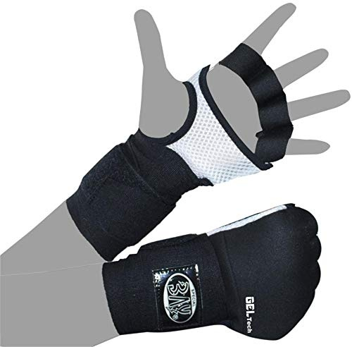 BAY®  GEL WAVE  Box-Bandagen 2,5 3 meter Boxbandagen Punching Mitt Quick Wraps + Schlupfbandagen, Grösse S M L XL, elastisch, Paar, SCHWARZ weiß grau silber Wickelbandagen Tapes Handbandagen Faustbandagen Quickwrap Innenhandschuhe, Gel Tech Gelfüllung Gelpads Geleinlagen Bandagenhandschuhe für Boxhandschuhe Kampfsport Kickboxen Muay Thai Thaiboxen TKD Taekwondo Tae Kwon Do Taekwon Erwachsene Kinder S M L XL