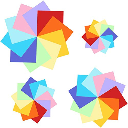 400 Blatt doppelseitiges Origami Papier in 10 lebhaften Farben, 4 Größen, Spezifikation: (100 Blatt - 20 x 20 cm; 100 Blatt - 15 x 15 cm; 100 Blatt - 10 x 10 cm; 100 Blatt - 7,5 x 7,5 cm) 100 Stück mit Kulleraugen