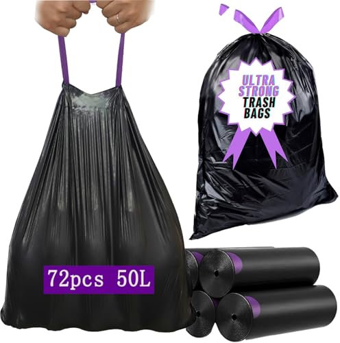 Manfâ Sacchetti Spazzatura Immondizia Chiusura Automatica 60 * 70 cm 50 l - 72 Borse Nero