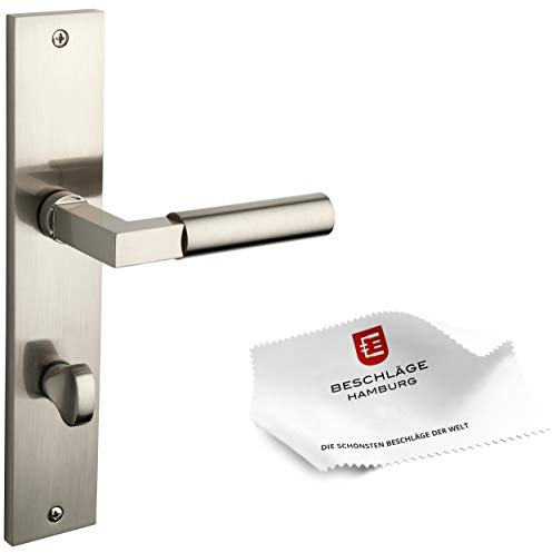 Beschläge Hamburg Türgriffe Türbeschlag GRO PRIME 20-04ZAMAK MMN WC — Türklinken mit WC/Bad Langschild für Zimmertüren — Türdrücker für Innentüren, Matt vernickelt