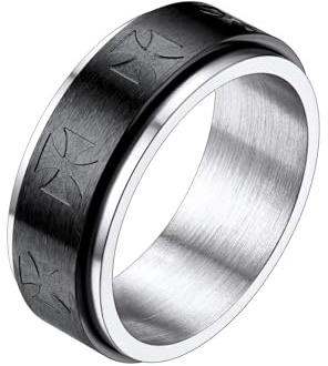 Richsteel Spinner Cross Anillo Ansiedad Un Anillo Liso para Aliviar Estres, Fidget Anxiety Band Ring, Negro