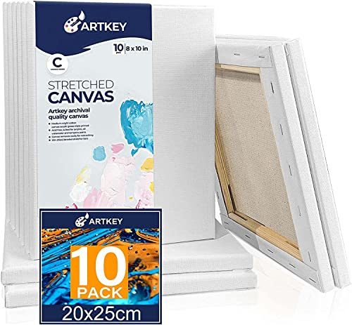 Artkey Sträckt duk för målning 20 x 25 cm 10-pack, 300 GSM trippel grundad syrafri 100% bomull inramad duk, tomma konstdukar för akryl hällande oljemålning