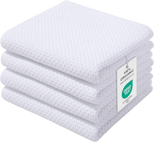 Moosfor Geschirrtücher 100% Baumwolle 4er Set 32 x 72 cm Weiß | Super Saugstarke & Langlebige Küchentücher - Dicke Premium Geschirrhandtücher – Gastronomiequalität - Oeko Tex® Zertifiziert