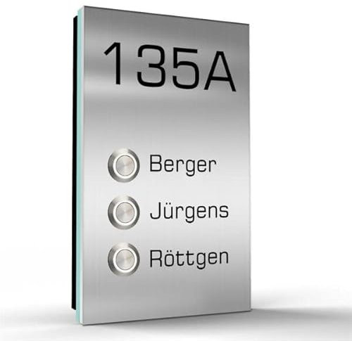 Tomtec 3 Familien Aufputz Edelstahl Türklingel 120x200mm mit LED Taster
