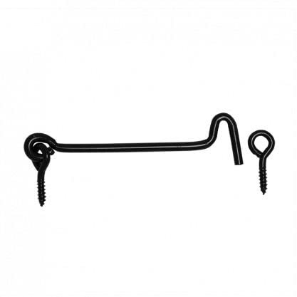 Gedotec Crochet Tempête avec Oeillet à Visser | 120 mm | 1 Pièce petit serrure crochet de porte | Revêtement Noir | Crochet fenêtre et cabine | Verrouillage porte voyage pour campeurs caravanes