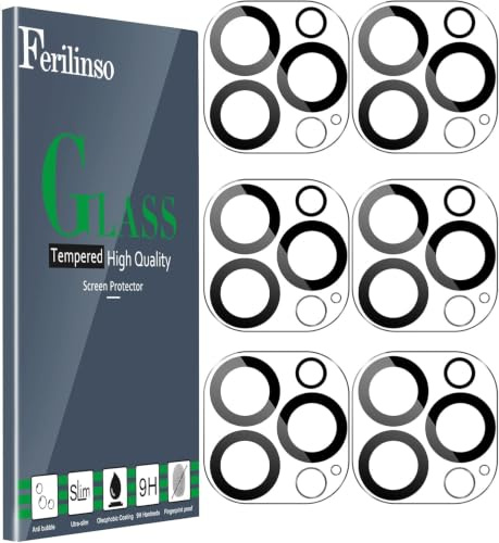 Ferilinso [6 Pièces] Protection Objectif Caméra Arrière pour iPhone 14 Pro Max/iPhone 15 Pro Max Ultra/iPhone 14 Pro/iPhone 15 Pro Accessoire Appareil Photo Protecteur 9H Dureté Ultra Résistant Film