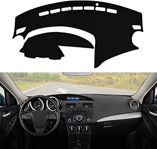 BERKSYDE Dashboard Dash Cover Mat Carpet Compatible with 2010-2013 Mazda 3 Sedan/Hatchback/MazdaSpeed 3(Black)