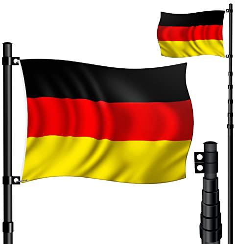 KESSER® Asta de Bandera telescópica de Aluminio de 6,30 m con Manguito para el Suelo, asta de Bandera Resistente a la Intemperie, Negro