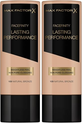 Max Factor Lasting Performance Foundation Natural Bronze 109 – Langanhaltendes Flüssig Make-Up – Für die perfekte, schwerelose Grundierung – 1 x 35 ml (2er Pack)