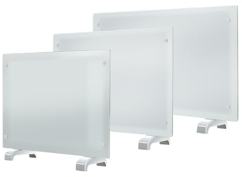 Electric Heater Glass Panel Radiator - Ultra Slim (11cm) - 1Kw-2Kw - Adjustable Thermostat - Wall Mountable or Free Standing - Wall Bracket Included, White (1000, Watts)