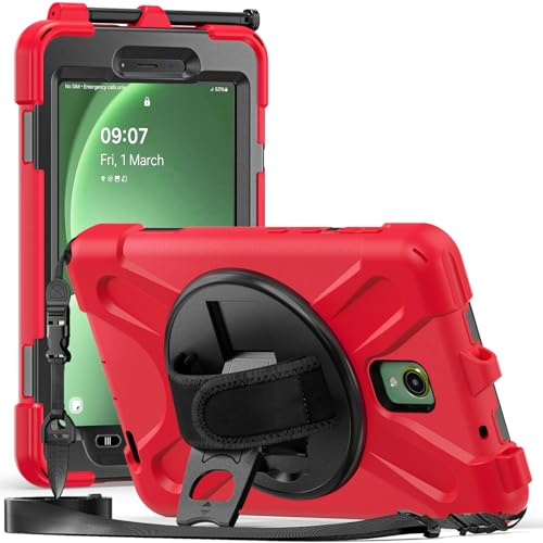 FONREST Étui robuste pour Samsung Galaxy Tab Active5 5G 8' (SM-X300/X306B 2024)/Active 3 T570/T575 avec béquille rotative à 360°, coque de protection résistante aux chocs avec sangle pour la main