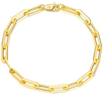 Aotiwe Gold Armband Frauen, Freundschaft Armband Büroklammerkette 4,5 mm Armkette Damen Klein 925 Silber 22cm