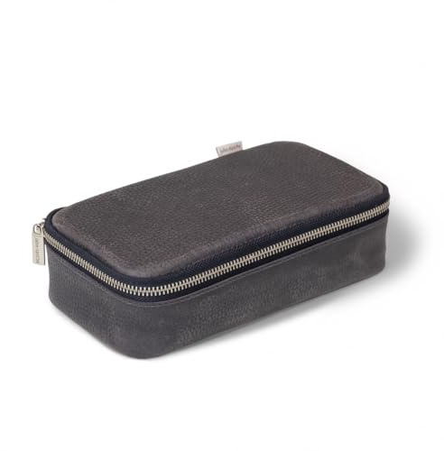 Jahn-Tasche Sehr Großes Leder Federmäppchen, Sifte-Etui, Federmappe, Federtasche, Mäppchen, herausnehmbares Fach, XL aus echtem Büffel-Leder, Modell 016 (Blau-Schwarz)