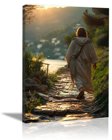 AMXBZC Christus Wanddekoration Jesus, Jesus-Landschaft Leinwand Poster Und Drucke Wandkunst Bilder Gemälde Für Wohnzimmer Heimtextilien - 70x110cm(28x43in) Gerahmt