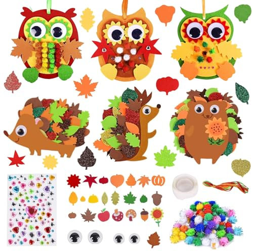 HUIKUANGEU Filz Bastelset für Deko,9 Stück Herbst Kränze Bastelset,Owl Bastelset,Herbst Kreativsets zum Basteln,Herbst Basteln Kinder Set,Kreativsets und Bastelbedarf Herbstzeit Dekokranz.