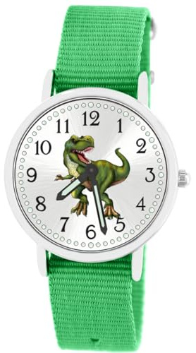 Brecjon Kinder Armbanduhr Jungen Jungenuhr Kids Dinosaurier T Rex Leuchtzeiger 5 ATM Wasserdicht Textil Armband