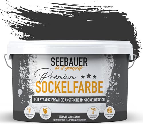 SEEBAUER diy Sockelfarbe Schwarz 10L für Außen (No. 100 Black Pearl) Rissfüllende Spezialfarbe für Fassade, Sockel und Dach - Geeignet für Putz, Mauerwerk und Beton