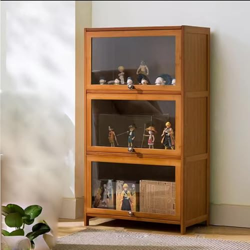 Armoire de Collection, Armoire de Collection Acrylique, Cadre en Bambou Naturel, résistant à la poussière, idéal pour la Maison et Le Bureau (3-floors-60cm, Wood Color)