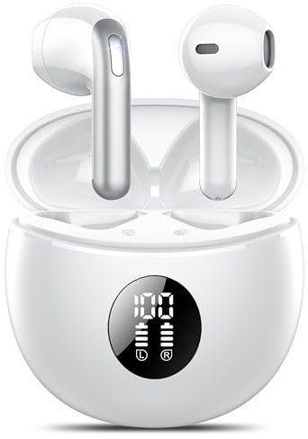 TIMU A10-1White Auricolari Bluetooth 5.4 Stereo HiFi, 4 Mic ENC, 50 Ore, Touch Control, IP7 Impermeabile, Bianco