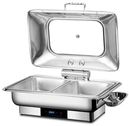 Scaldavivande Elettrico Professionale 304 Acciaio Inox Idraulico Chafing Dish all in One Touch Control Elettrico Scaldavivande da Cucina per Party, Catering(13.5L/2)