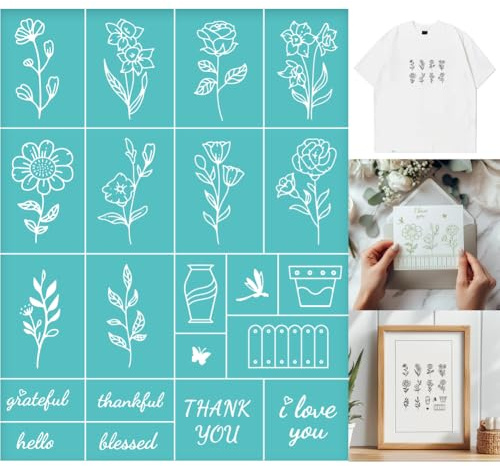 GOMAKERER 2 Stück Siebdruckschablone Mit Pflanzenrändern Wiederverwendbare Selbstklebende Siebdruck Schablone Mit Wildblumenmuster Kunststoffnetz Transfers Zum Malen Auf Holz Stoff DIY T Shirt